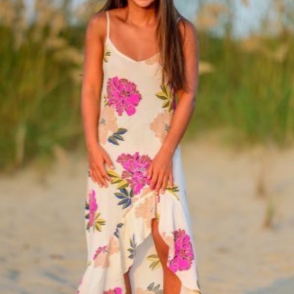 NWOT Billabong Kick It Up Floral Asymmetrical Leg Slit Maxi Dress - Picture 1 of 8